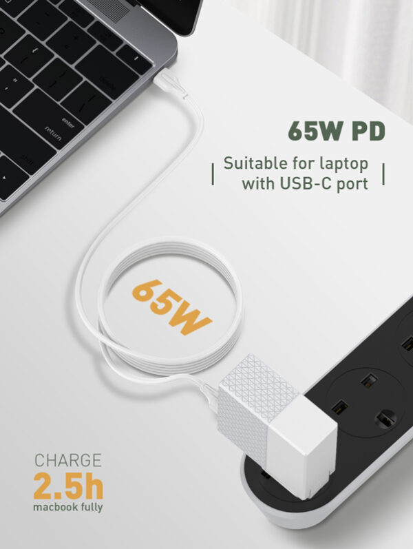 LDNIO καλώδιο USB-C σε USB-C LC122C, 65W PD, 2m, λευκό - Image 2