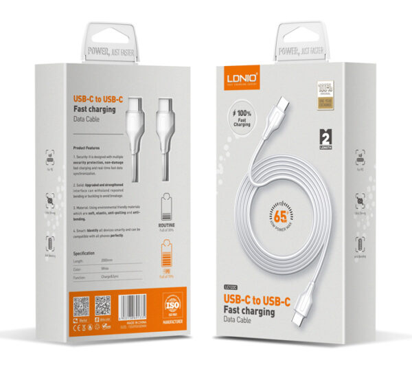 LDNIO καλώδιο USB-C σε USB-C LC122C, 65W PD, 2m, λευκό - Image 6