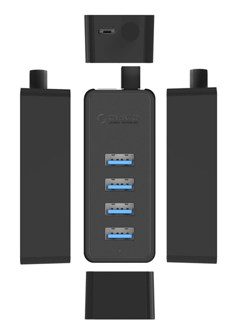 ORICO USB hub W5P-U3, 4x θυρών, USB 3.0, 5Gbps, USB σύνδεση, 1m καλώδιο, μαύρο - Image 4