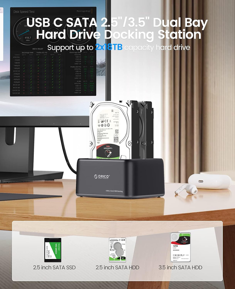 ORICO docking station για 2.5" ή 3.5" SATA HDD/SSD 6829C3-V1, 2 θέσεων, 5Gbps, μαύρο - Image 2