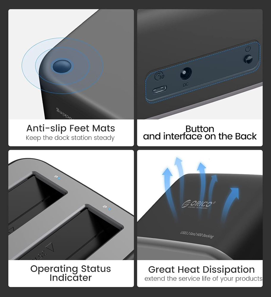 ORICO docking station για 2.5" ή 3.5" SATA HDD/SSD 6829C3-V1, 2 θέσεων, 5Gbps, μαύρο - Image 3