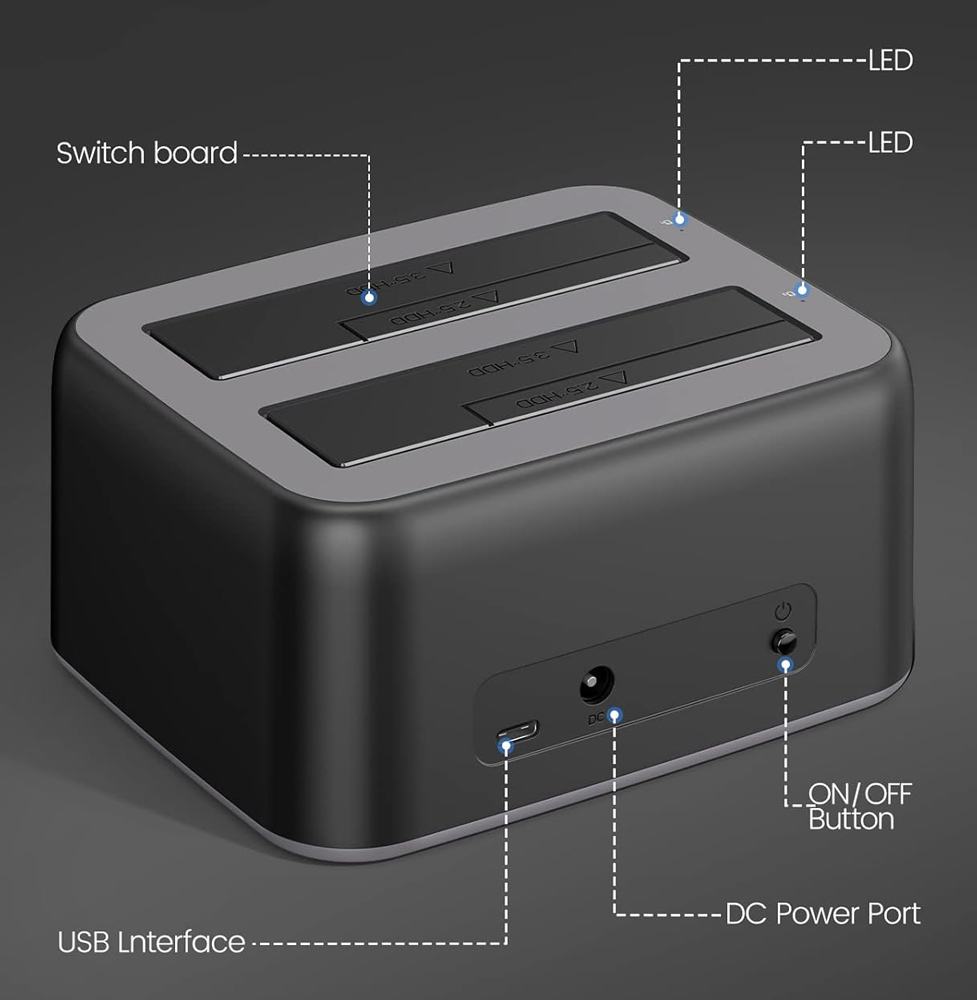 ORICO docking station για 2.5" ή 3.5" SATA HDD/SSD 6829C3-V1, 2 θέσεων, 5Gbps, μαύρο - Image 4