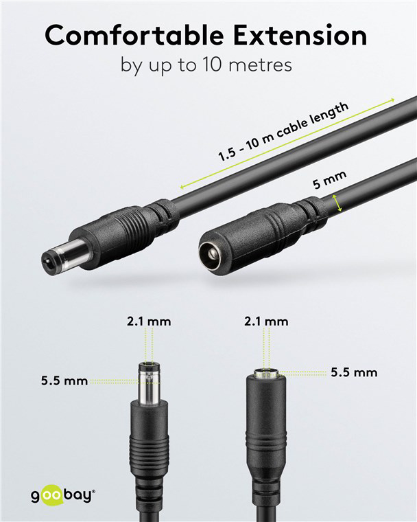 GOOBAY καλώδιο προέκτασης τροφοδοσίας 71399, 5.5x2.1mm, 3m, μαύρο - Image 4