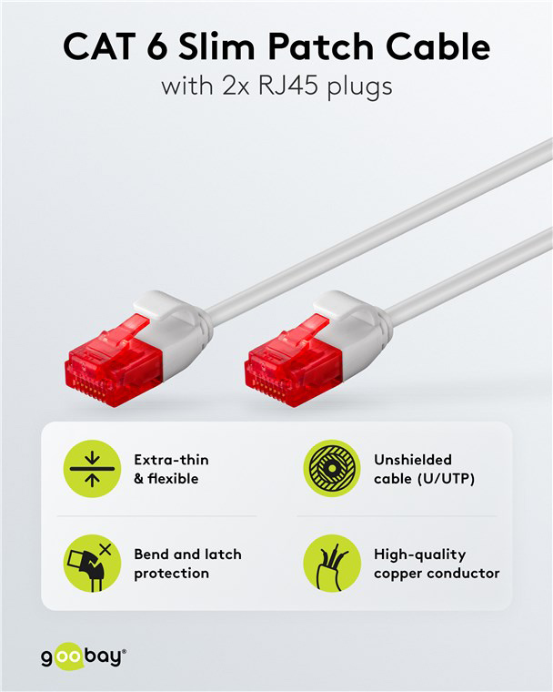 GOOBAY καλώδιο δικτύου 71545, CAT 6 U/UTP, slim, copper, 250MHz, 0.15m, γκρι - Image 2