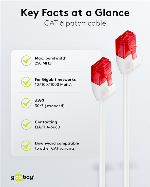 GOOBAY καλώδιο δικτύου 71550, CAT 6 U/UTP, slim, copper, 250MHz, 0.25m, λευκό - Image 5