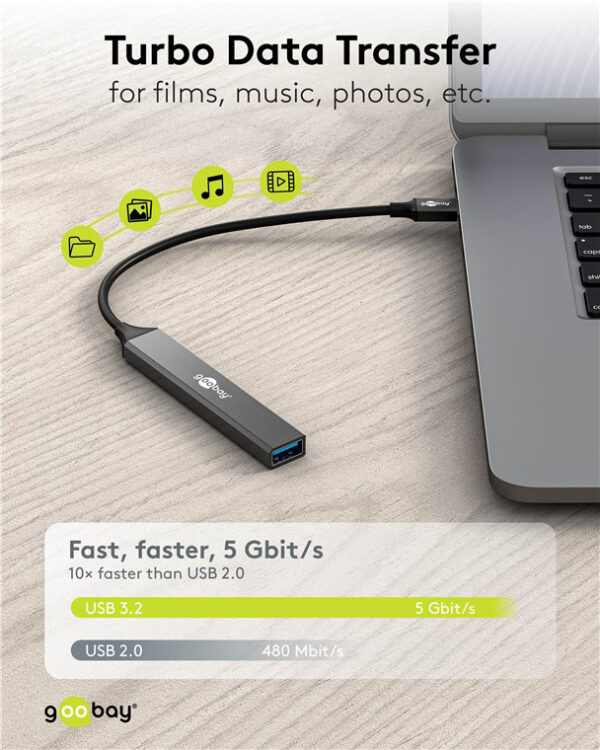 GOOBAY USB hub 74457, 4x θυρών, USB 3.2, 5Gbps, USB-C σύνδεση, γκρι - Image 2