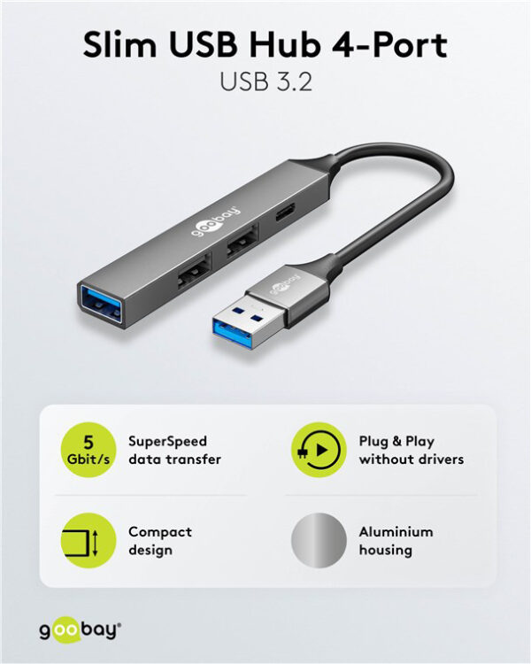 GOOBAY USB hub 74458, 4x θυρών, USB 3.2, 5Gbps, USB σύνδεση, γκρι - Image 5