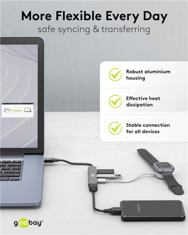 GOOBAY USB hub 74458, 4x θυρών, USB 3.2, 5Gbps, USB σύνδεση, γκρι - Image 6