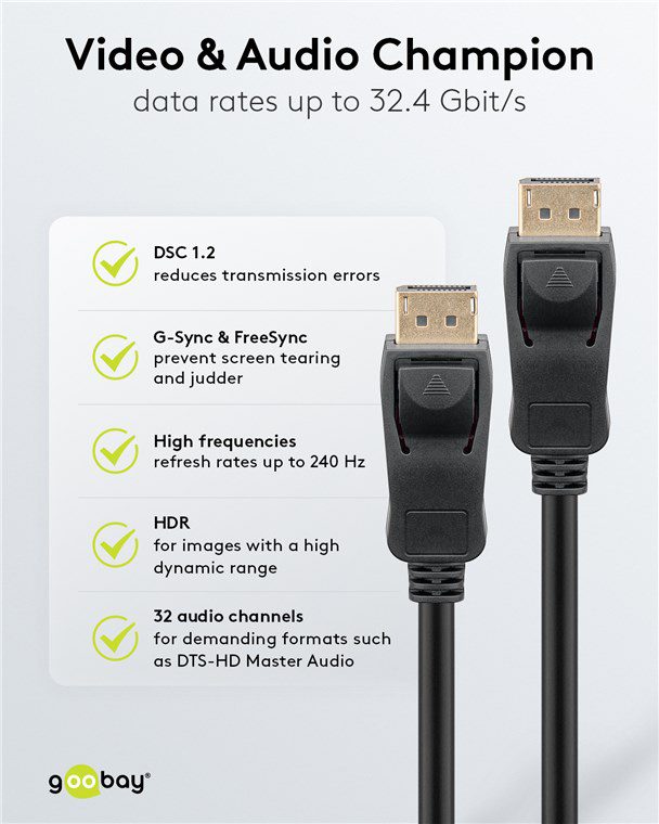 GOOBAY καλώδιο DisplayPort 74777, VESA Certified, 8K/60Hz, 32.4 Gbps, 1m, μαύρο - Image 6