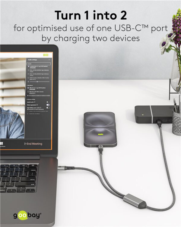 GOOBAY καλώδιο USB-C σε 2x USB-C 75739, 60W, 480Mbps, 1.5m, γκρι - Image 2