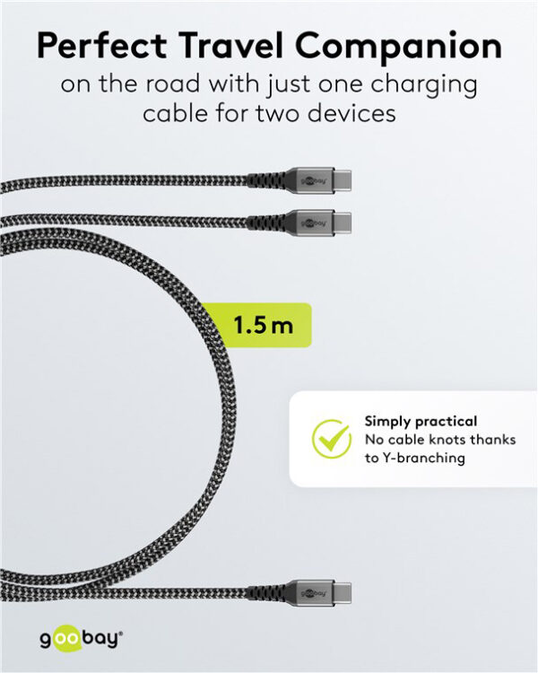 GOOBAY καλώδιο USB-C σε 2x USB-C 75739, 60W, 480Mbps, 1.5m, γκρι - Image 5