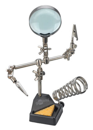 GOOBAY βάση στήριξης πλακέτας 76560 με μεγεθυντικό φακό & θέση για κολλητήρι, 2x βραχίονες, μαύρη