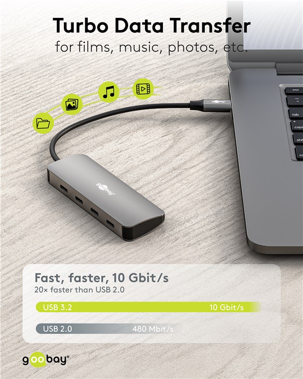 GOOBAY USB hub 76565, 4x θυρών, USB 3.2, 10Gbps, USB-C σύνδεση, γκρι - Image 3