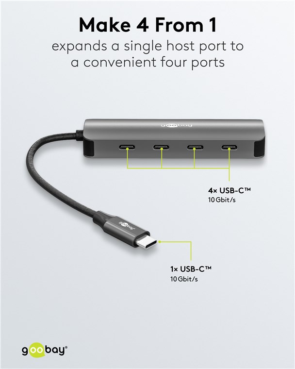 GOOBAY USB hub 76565, 4x θυρών, USB 3.2, 10Gbps, USB-C σύνδεση, γκρι - Image 4