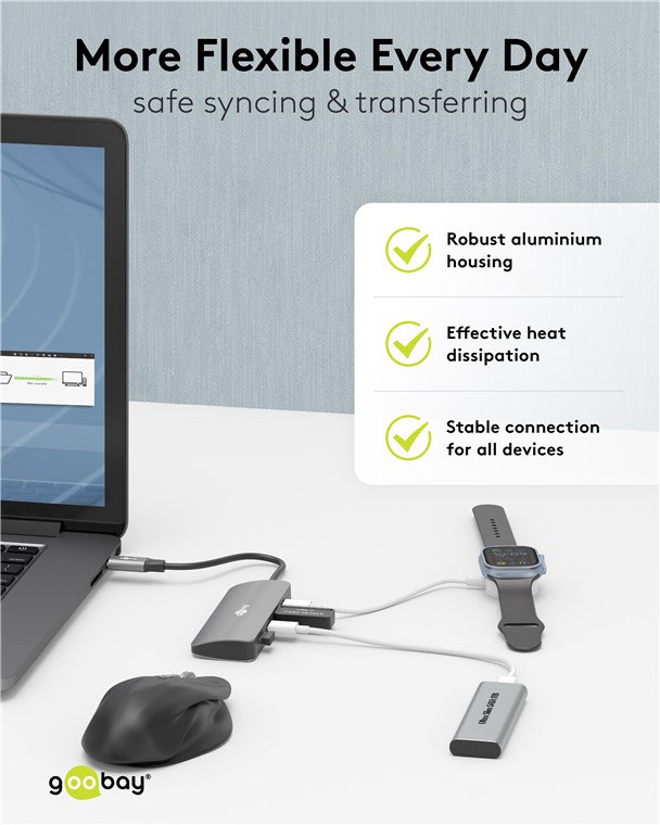 GOOBAY USB hub 76565, 4x θυρών, USB 3.2, 10Gbps, USB-C σύνδεση, γκρι - Image 6