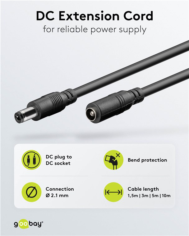 GOOBAY καλώδιο προέκτασης τροφοδοσίας 76635, 5.5x2.1mm, 1.5m, μαύρο - Image 3