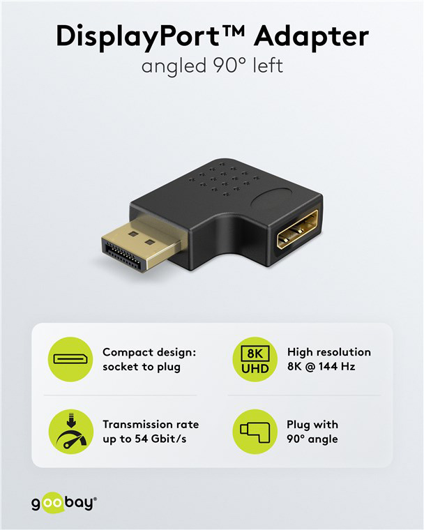 GOOBAY αντάπτορας DisplayPort 77132, 8K/144Hz, γωνιακός, μαύρος - Image 3