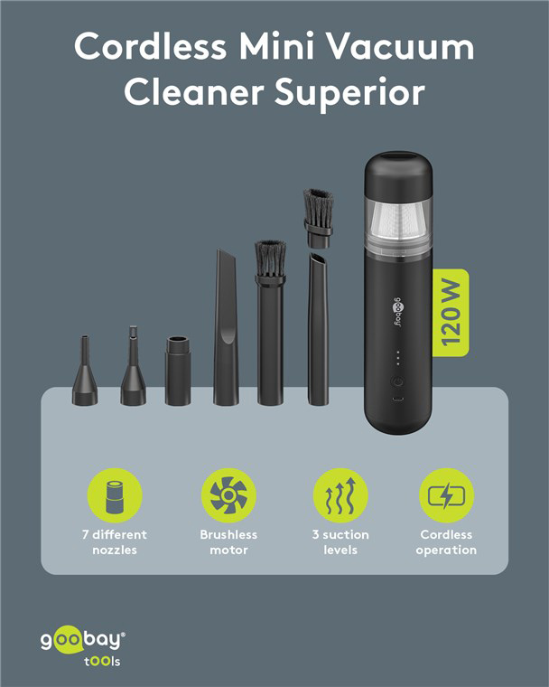 GOOBAY 2 σε 1 σκουπάκι χειρός & air duster 77829, 120W, 6000mAh, μαύρο - Image 3