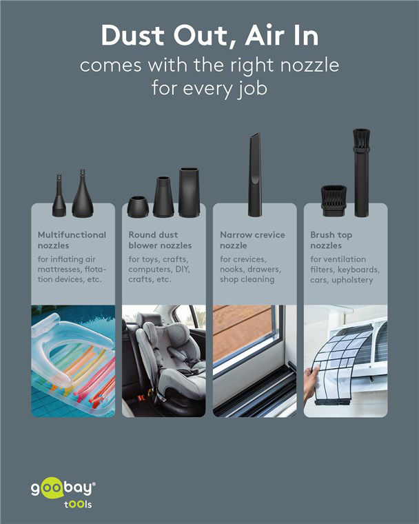 GOOBAY ηλεκτρικό air duster 77831 με φακό, 180W, 6000mAh, μαύρο - Image 6