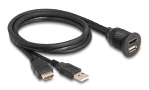 DELOCK καλώδιο HDMI & USB 87880, αρσενικό σε θηλυκό, IP67, 1m, μαύρο