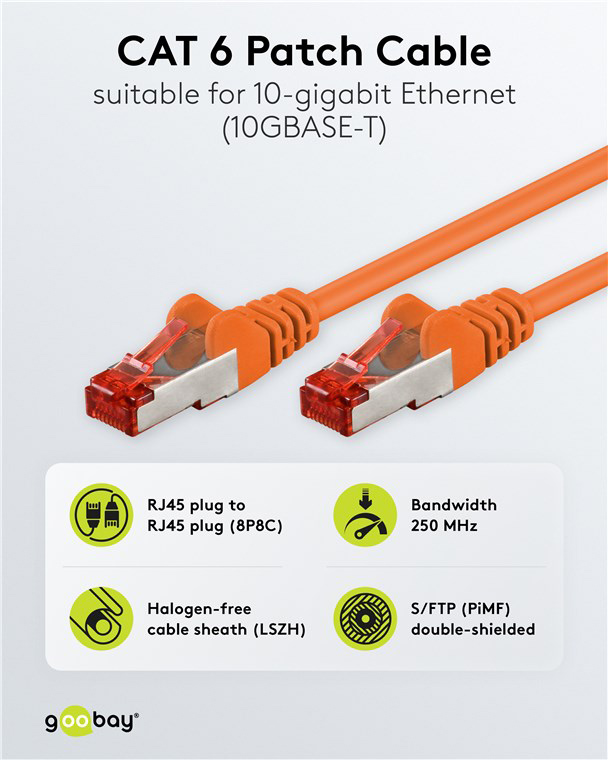 GOOBAY καλώδιο δικτύου 92457, CAT 6 S/FTP, copper, 250MHz, 0.15m, πορτοκαλί - Image 2