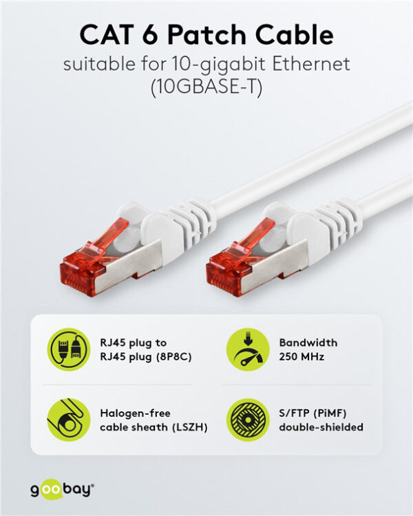 GOOBAY καλώδιο δικτύου 92462, CAT 6 S/FTP, copper, 250MHz, 0.15m, λευκό - Image 2