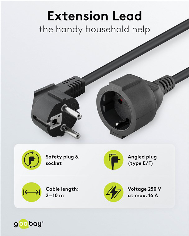 GOOBAY μπαλαντέζα προέκταση ρεύματος 93094, schuko, 3x 1.5mm², 5m, μαύρη - Image 2