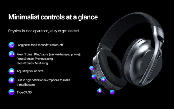 CELEBRAT headphones A34, ασύρματα & ενσύρματα, 40mm, 300mAh, μαύρα - Image 5