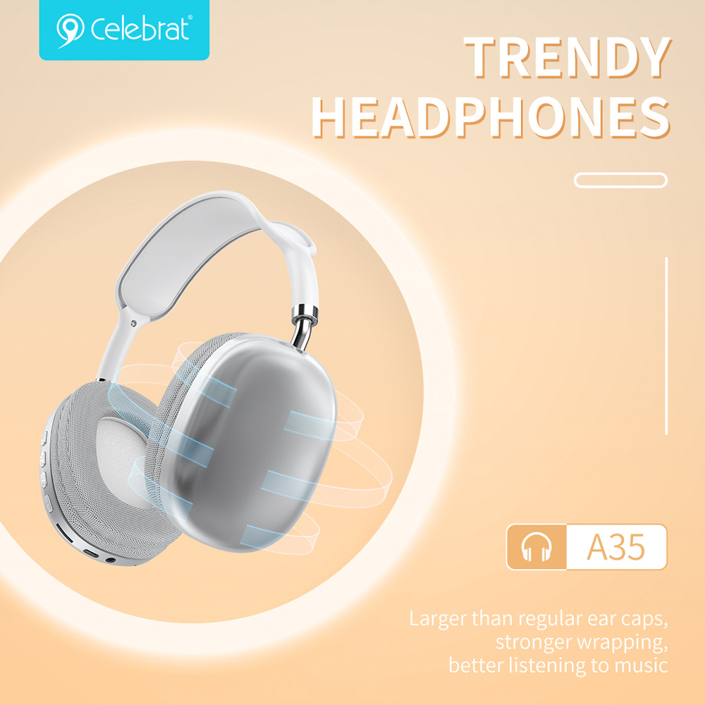 CELEBRAT headphones A35, ασύρματα & ενσύρματα, micro SD, 40mm, 200mAh, μαύρα - Image 4