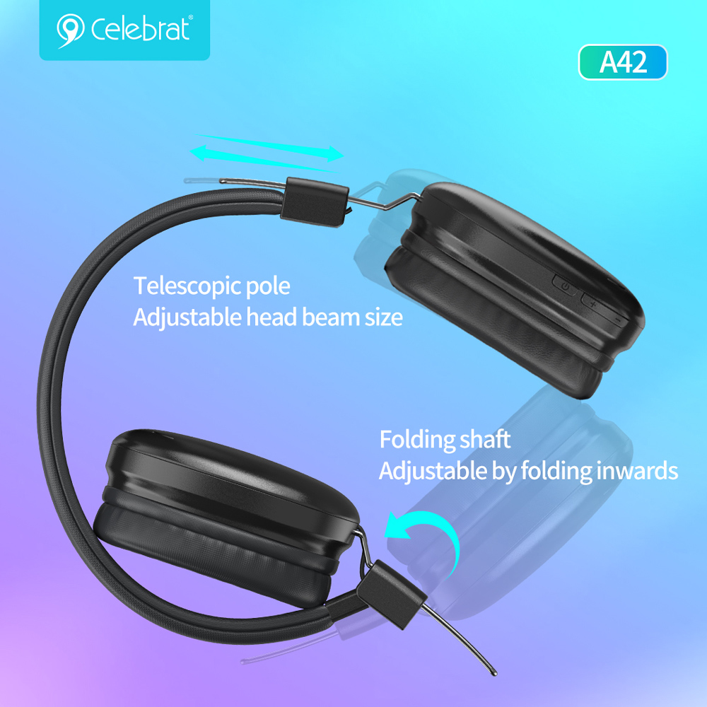 CELEBRAT headphones A42, ασύρματα & ενσύρματα, 40mm, 300mAh, μαύρα - Image 2
