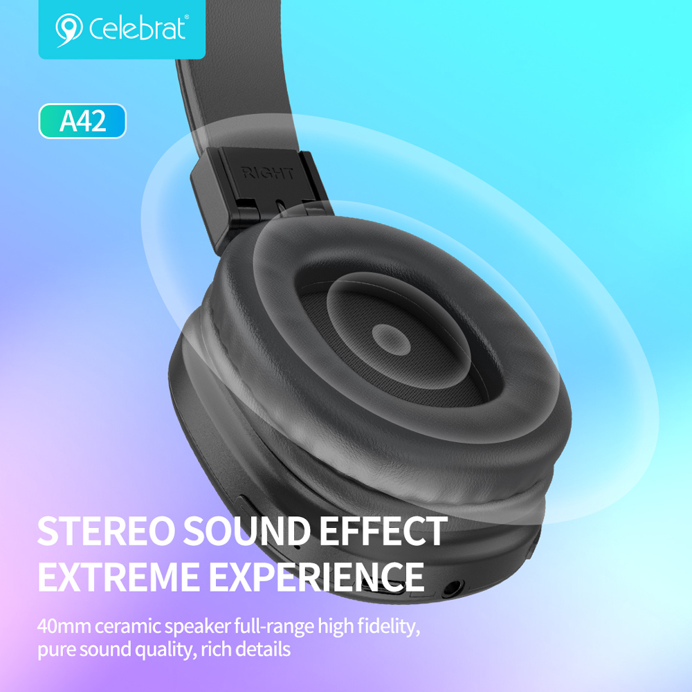 CELEBRAT headphones A42, ασύρματα & ενσύρματα, 40mm, 300mAh, μαύρα - Image 3