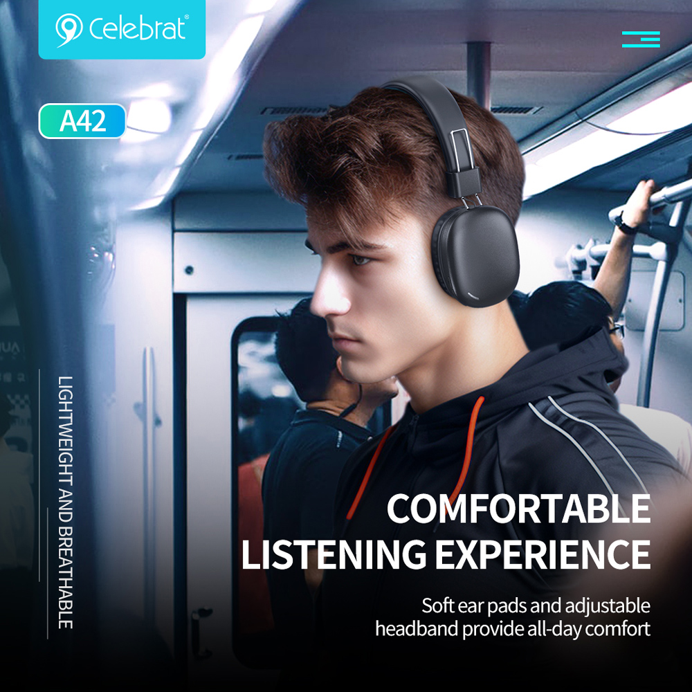 CELEBRAT headphones A42, ασύρματα & ενσύρματα, 40mm, 300mAh, μαύρα - Image 4