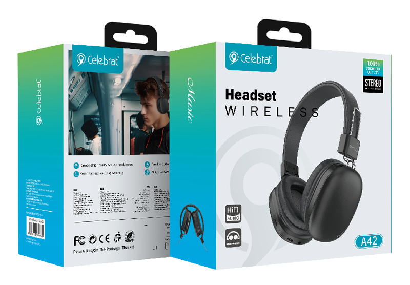 CELEBRAT headphones A42, ασύρματα & ενσύρματα, 40mm, 300mAh, μαύρα - Image 5