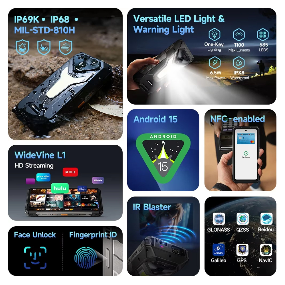 ULEFONE smartphone Armor 34 Pro με βιντεοπροβολέα, 6.95", 5G, 16/512GB, 25500mAh, IP68/IP69K/MIL-STD-810H, μαύρο - Image 10