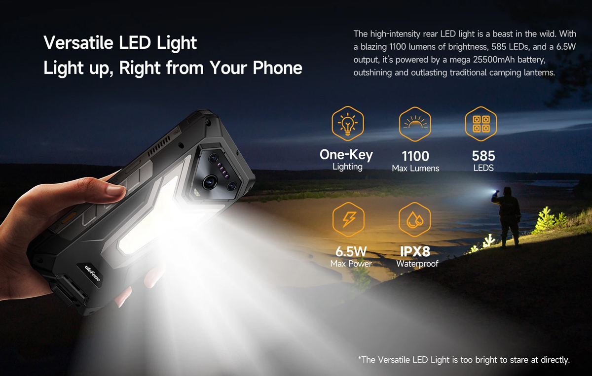 ULEFONE smartphone Armor 34 Pro με βιντεοπροβολέα, 6.95", 5G, 16/512GB, 25500mAh, IP68/IP69K/MIL-STD-810H, μαύρο - Image 14