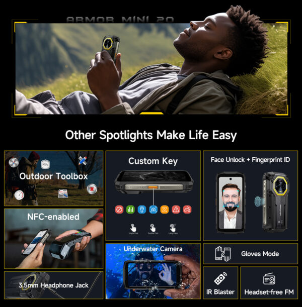 ULEFONE smartphone Armor Mini 20, 4.7", 8/256GB, 4G, 6200mAh, IP68/IP69K, μαύρο - Image 7