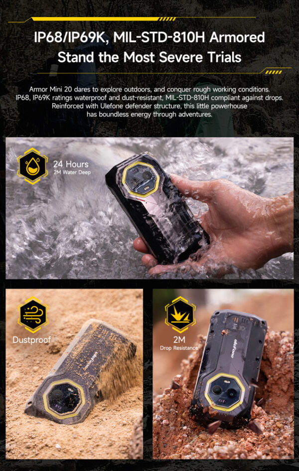 ULEFONE smartphone Armor Mini 20, 4.7", 8/256GB, 4G, 6200mAh, IP68/IP69K, μαύρο - Image 15
