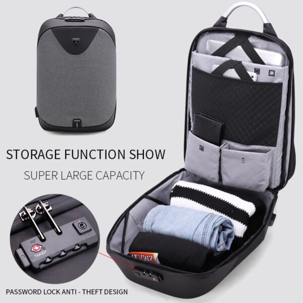 ARCTIC HUNTER τσάντα πλάτης B00208 με θήκη laptop 15.6", λουκέτο TSA, 24L, μαύρη - Image 2