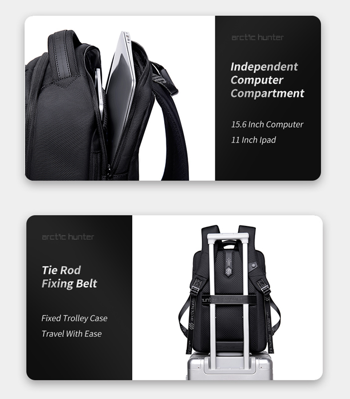 ARCTIC HUNTER τσάντα πλάτης B00490 με θήκη laptop 15.6", 27L, USB, μαύρη - Image 4