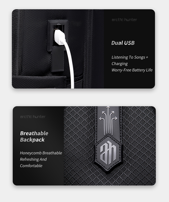 ARCTIC HUNTER τσάντα πλάτης B00490 με θήκη laptop 15.6", 27L, USB, μαύρη - Image 5