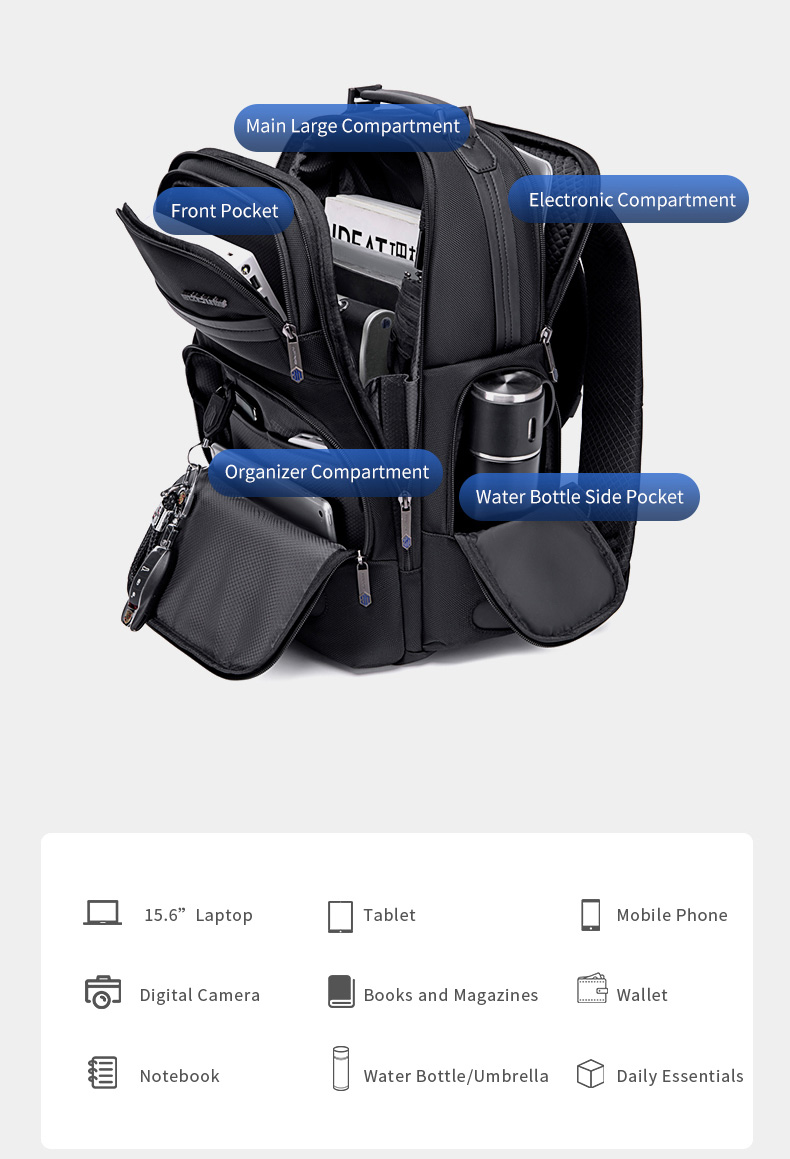 ARCTIC HUNTER τσάντα πλάτης B00492-1 με θήκη laptop 15.6", 22L, μαύρη - Image 6