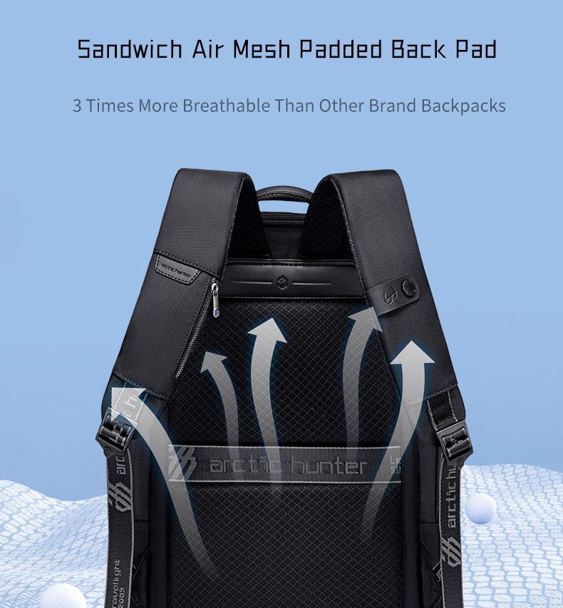 ARCTIC HUNTER τσάντα πλάτης B00492-1 με θήκη laptop 15.6", 22L, μαύρη - Image 7