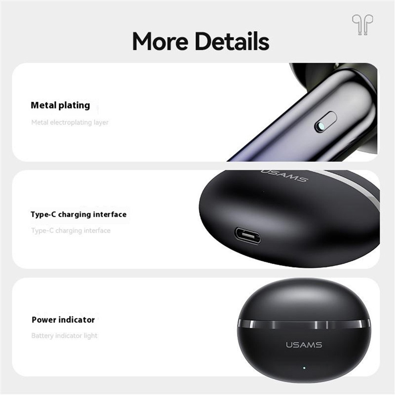 USAMS earphones με θήκη φόρτισης E02, TWS, ANC & ENC, Φ10mm, 35/300mAh, μαύρα - Image 6