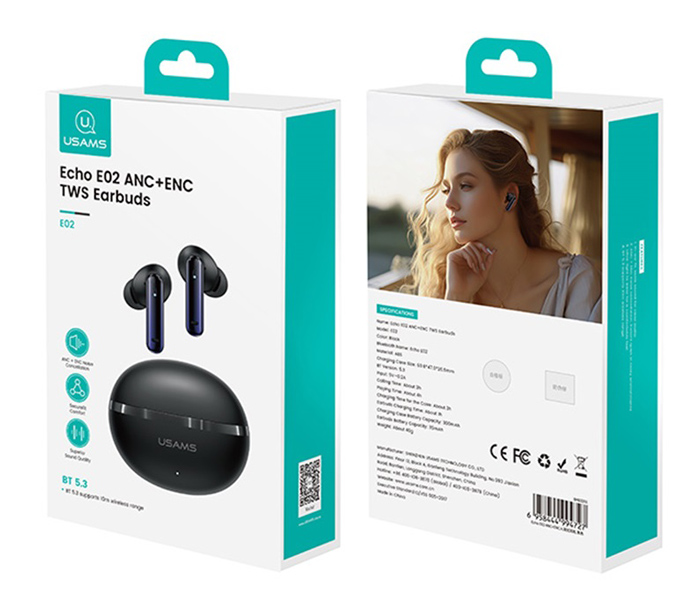 USAMS earphones με θήκη φόρτισης E02, TWS, ANC & ENC, Φ10mm, 35/300mAh, μαύρα - Image 8