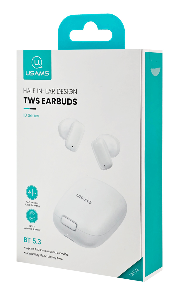 USAMS earphones με θήκη φόρτισης ID25, TWS, Φ13mm, 30/230mAh, λευκά - Image 5