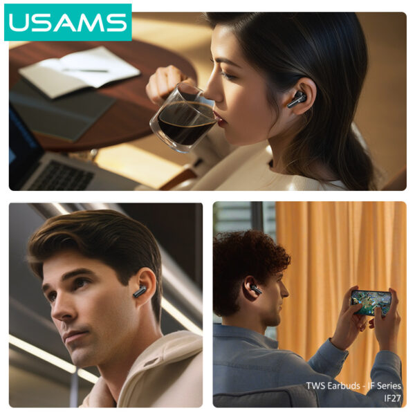 USAMS earphones με θήκη φόρτισης IF27, TWS, Φ13mm, 25/250mAh, μαύρα - Image 5
