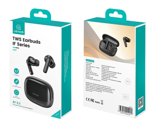 USAMS earphones με θήκη φόρτισης IF27, TWS, Φ13mm, 25/250mAh, μαύρα - Image 6