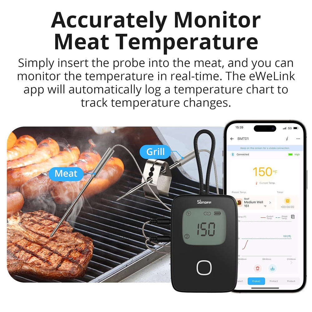 SONOFF smart θερμόμετρο barbeque BMT01 με 2x αισθητήρες, έως 300 °C, μαύρο - Image 4
