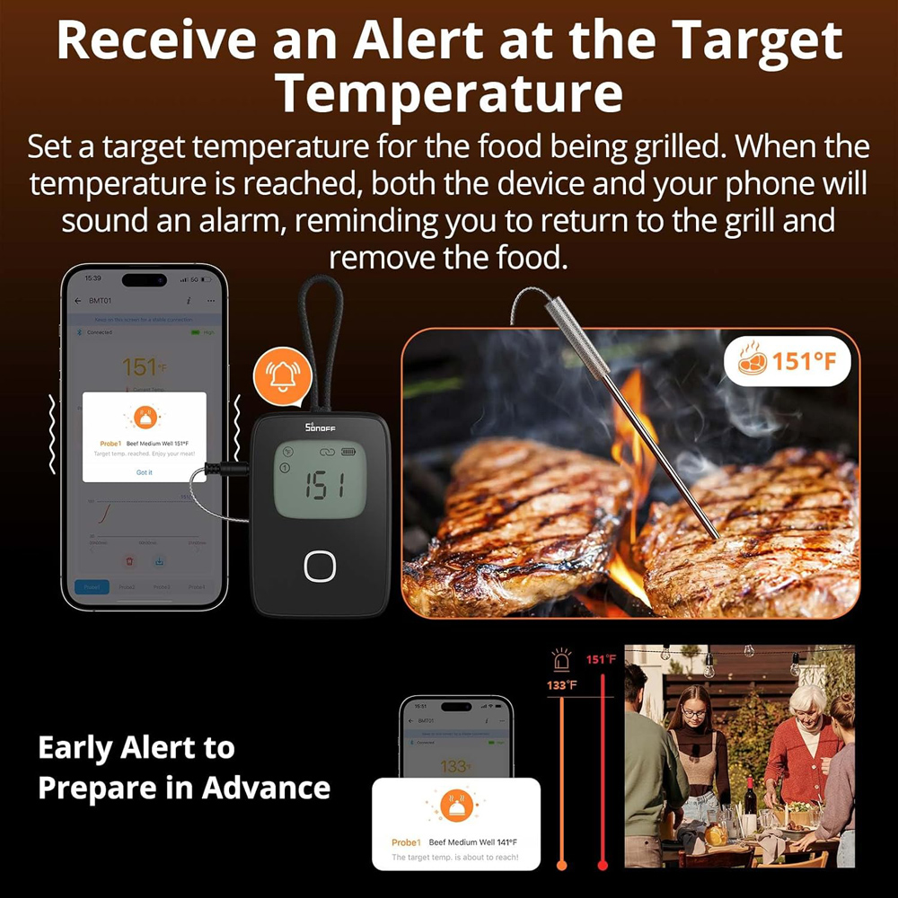 SONOFF smart θερμόμετρο barbeque BMT01 με 2x αισθητήρες, έως 300 °C, μαύρο - Image 7