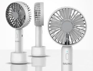 BRUNO BRN-0229 Φορητός ανεμιστήρας χειρός επαναφορτιζόμενος, με βάση και λουράκι μεταφοράς, λευκός-γκρί